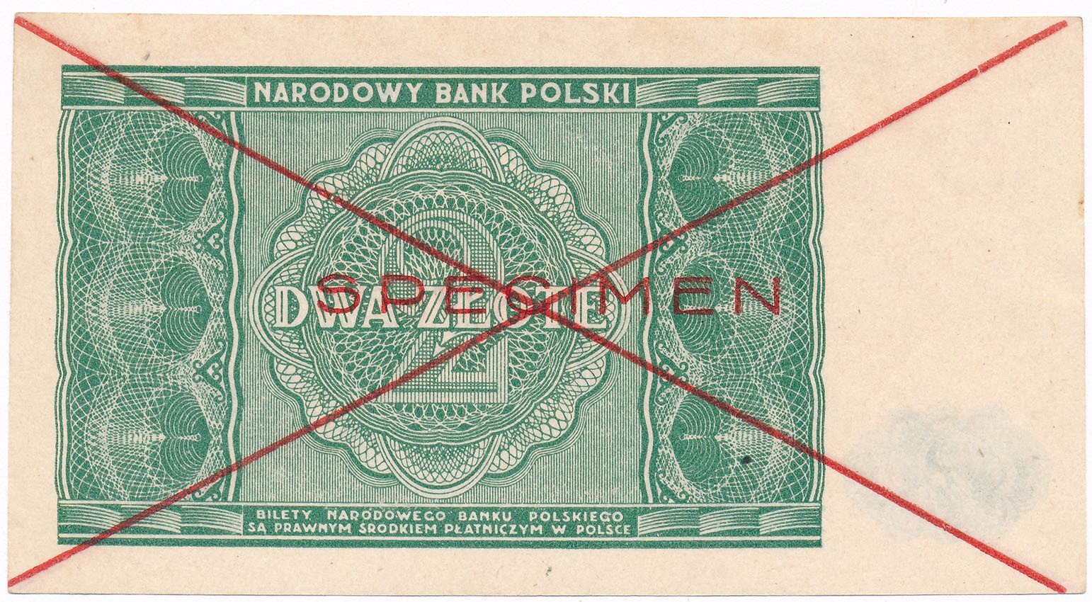 WZÓR / SPECIMEN 2 złote 1946 , RZADKOŚĆ